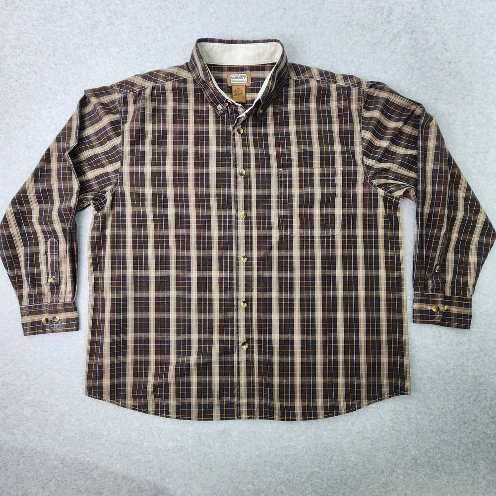 C.E. Schmidt Workwear Shirt Mens XXL Long Sleeve Button Down Brown Beige Plaid‎